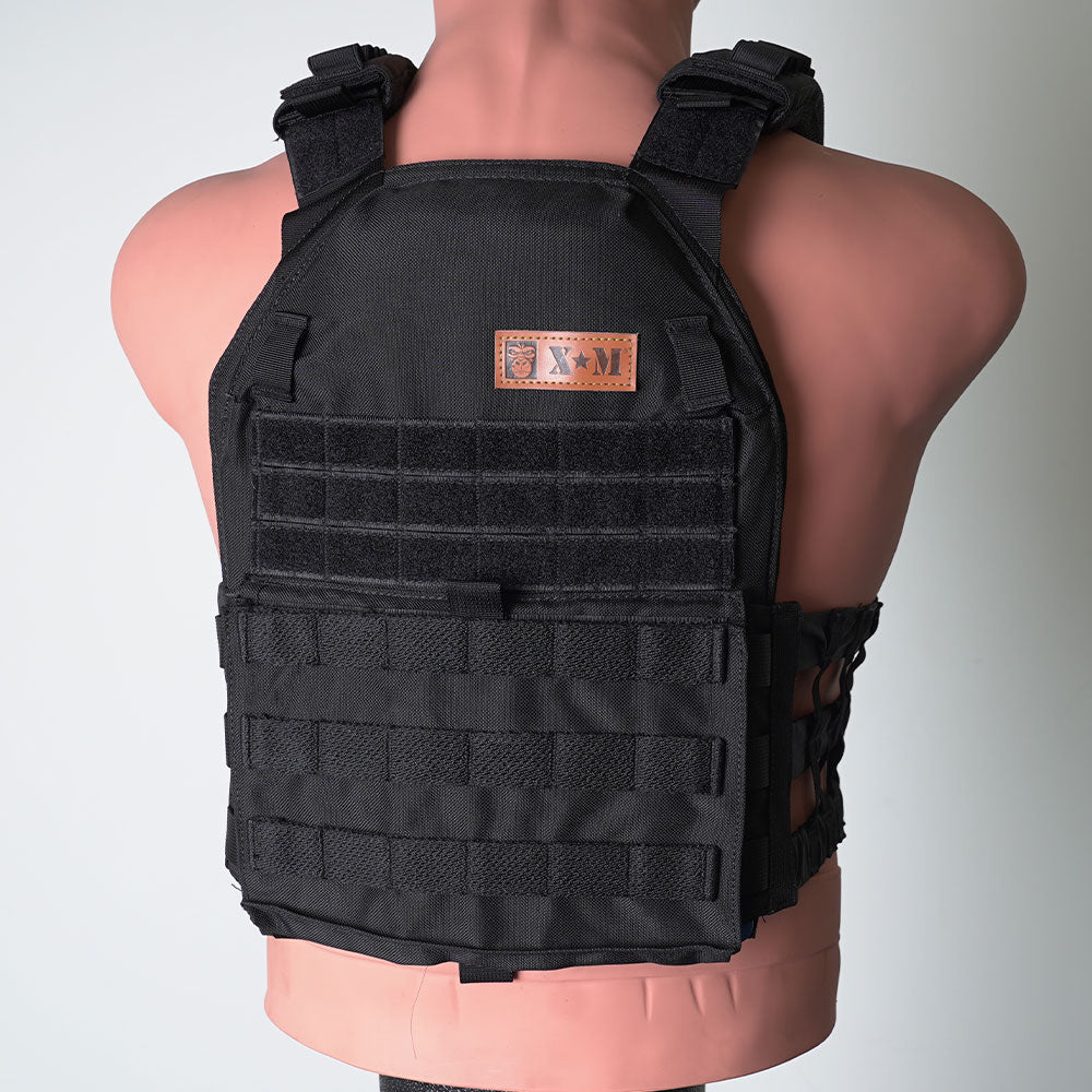 Adjustable weighted vest in black for progressive resistance training during bodyweight exercises and cardio.