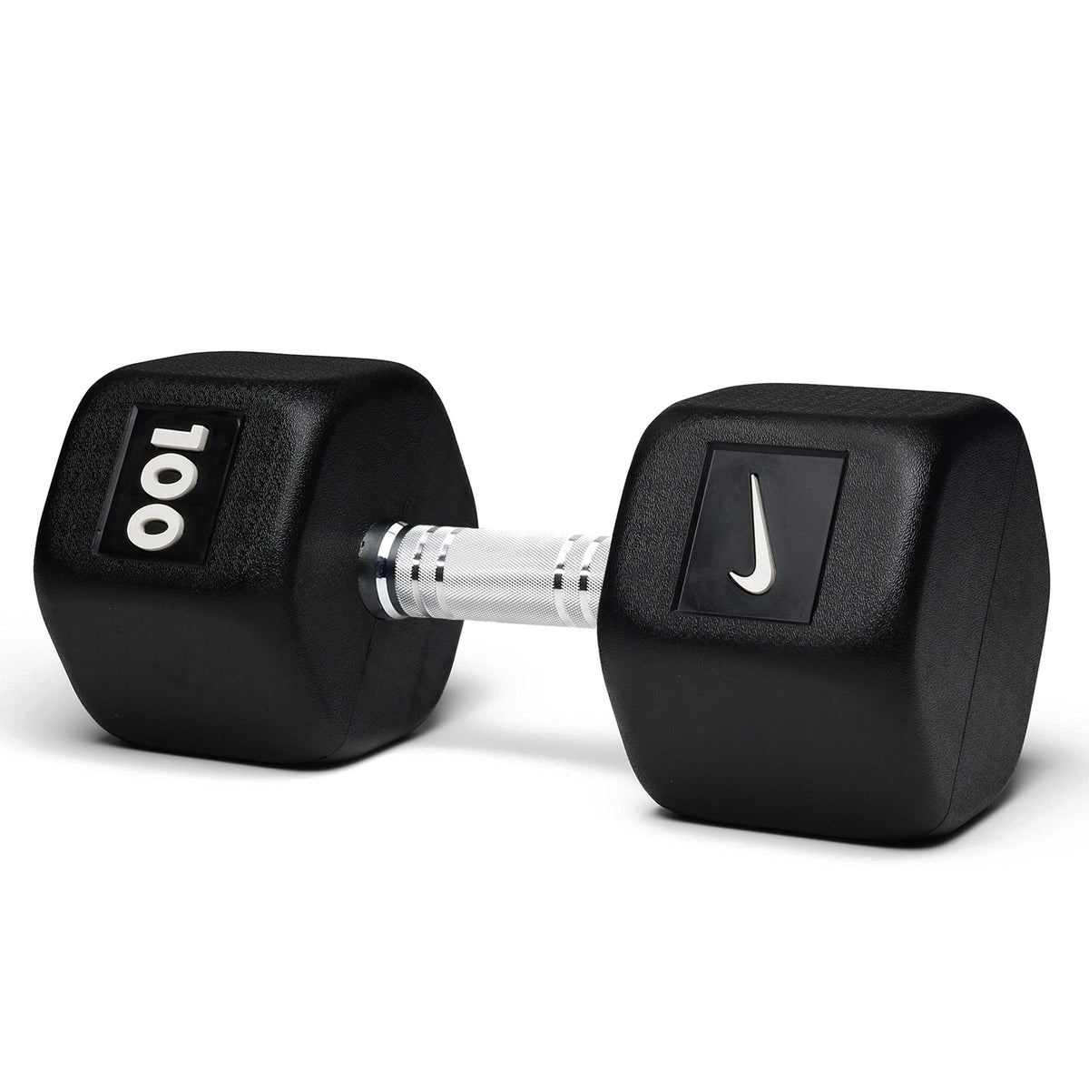 100lb black hex dumbbell with professional-grade construction for maximum strength training and powerlifting.