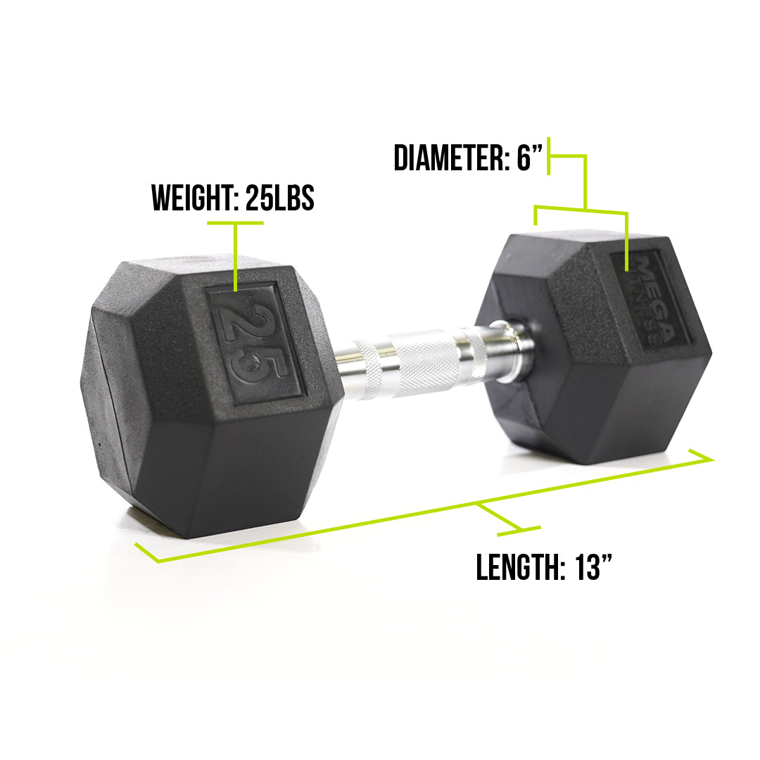 Mega Fitness - Rubber Hex Dumbbell 25lbs
