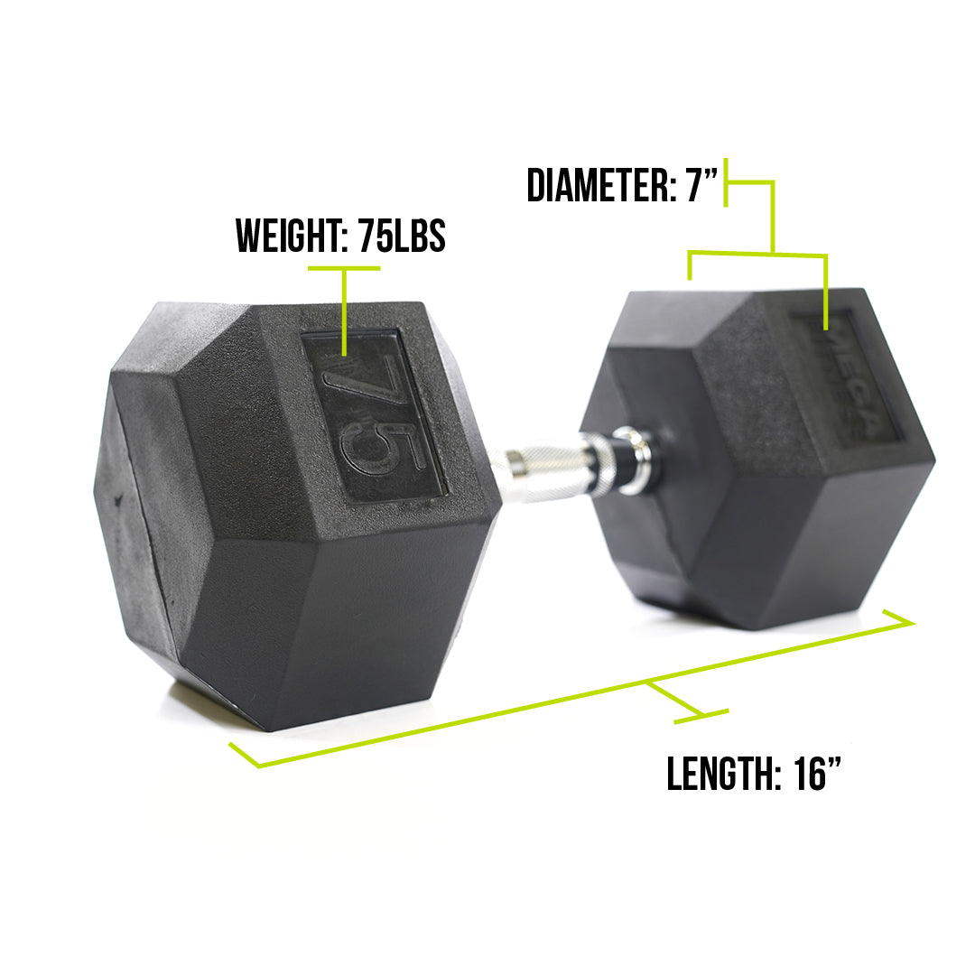 Mega Fitness - Rubber Hex Dumbbell 75lbs