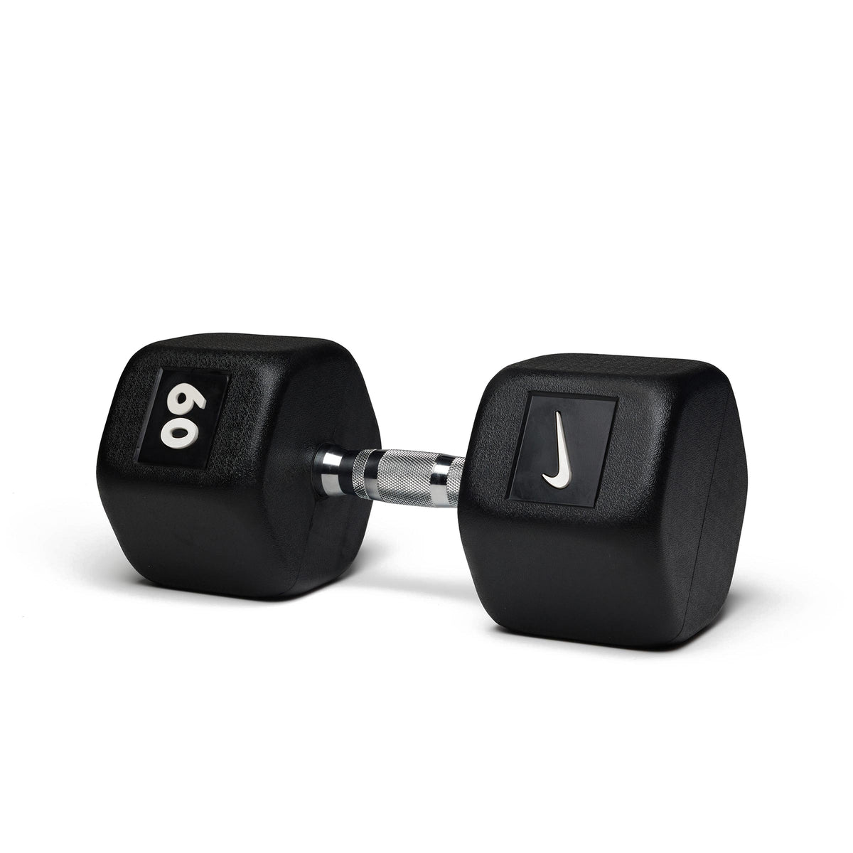 60lb black hex dumbbell with premium grip for heavyweight strength training and resistance exercises.