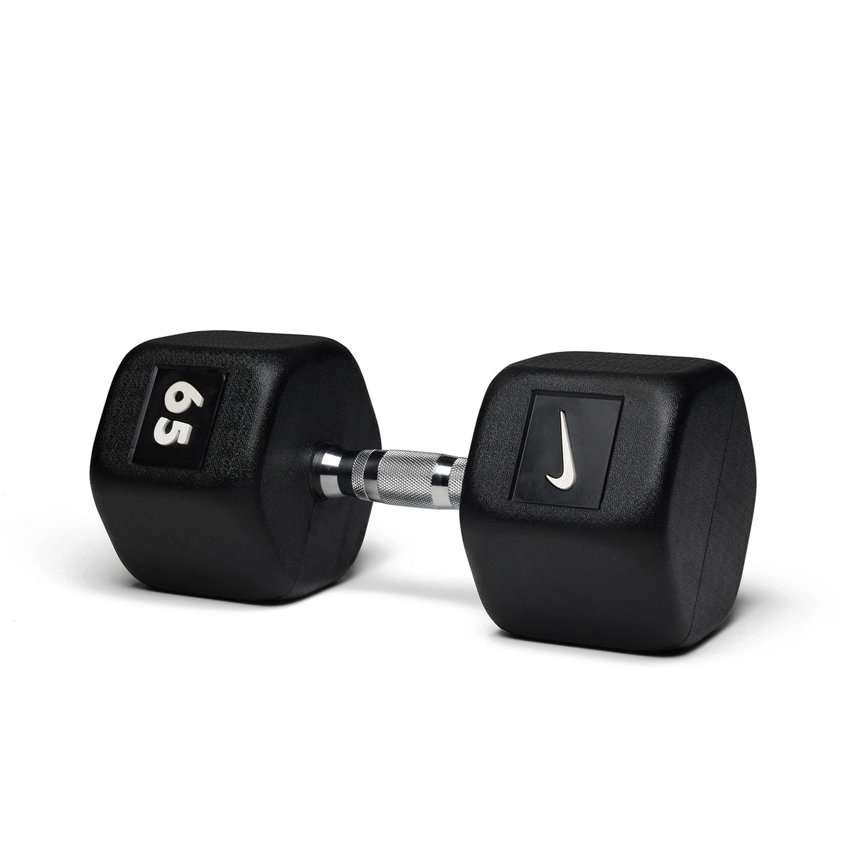 65lb black hex dumbbell with premium grip design for effective heavy resistance training workouts.