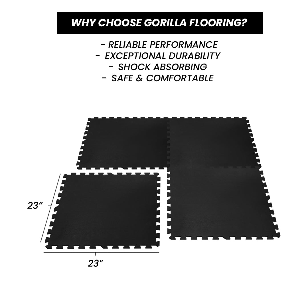 Dalle emboîtable en caoutchouc Gorilla 2x2 8mm - Noire - Vendue à l'unité ou en paquet de 12