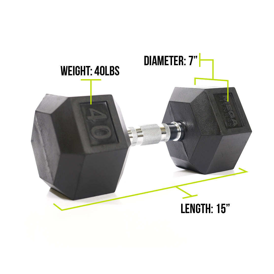 Mega Fitness - Haltère hexagonal en caoutchouc 40 lb