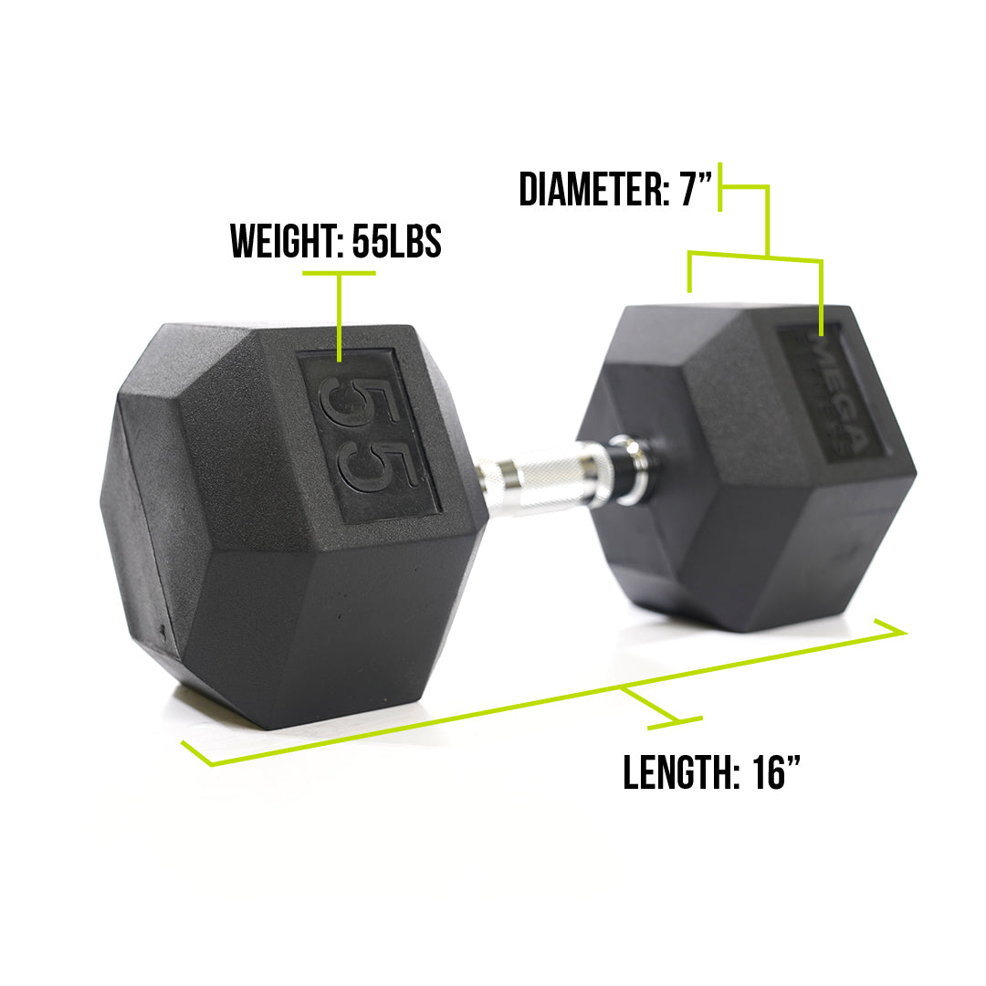 Mega Fitness - Haltère hexagonal en caoutchouc 55 lb