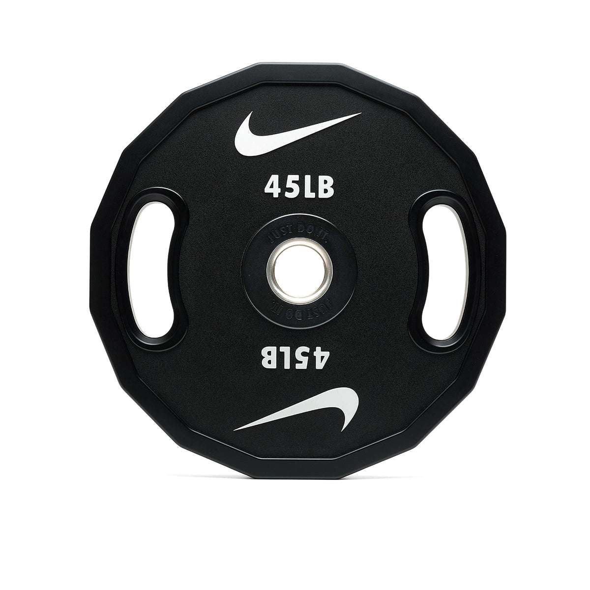 45lb Nike Strength Pro urethane weight plate with ergonomic handles for Olympic lifting and strength training.