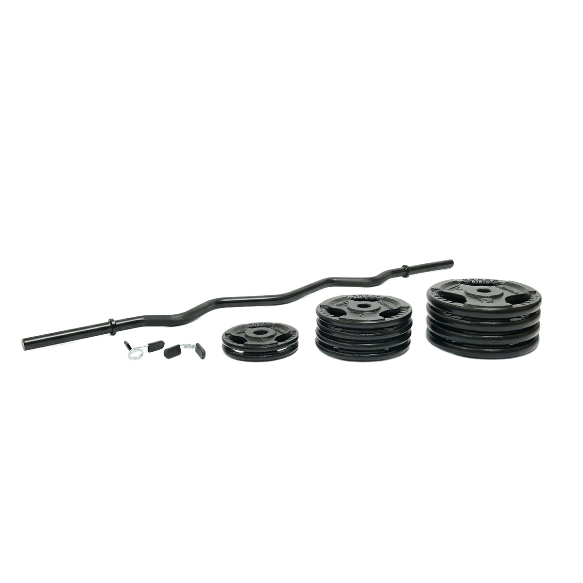 Mega Fitness - 1" Standard Steel Plate 75lbs Set with Curl Bar