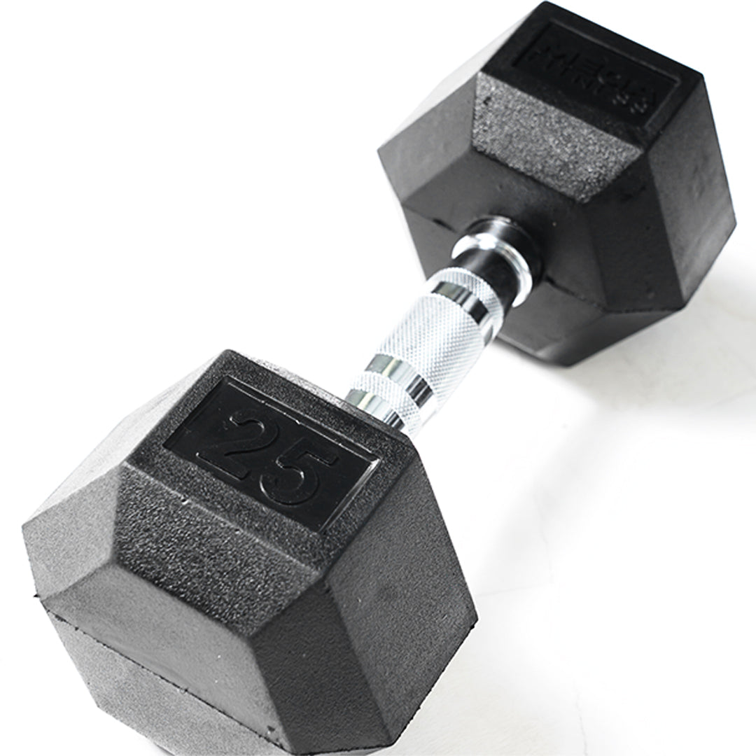 Mega Fitness - Ensemble d'haltères hexagonaux en caoutchouc 5-50lbs avec support