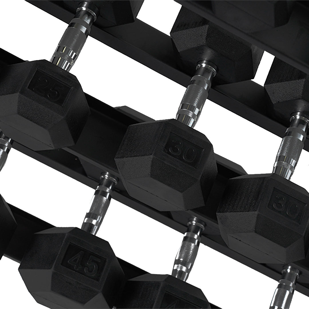 Mega Fitness - Ensemble d'haltères hexagonaux en caoutchouc 5-50lbs avec support